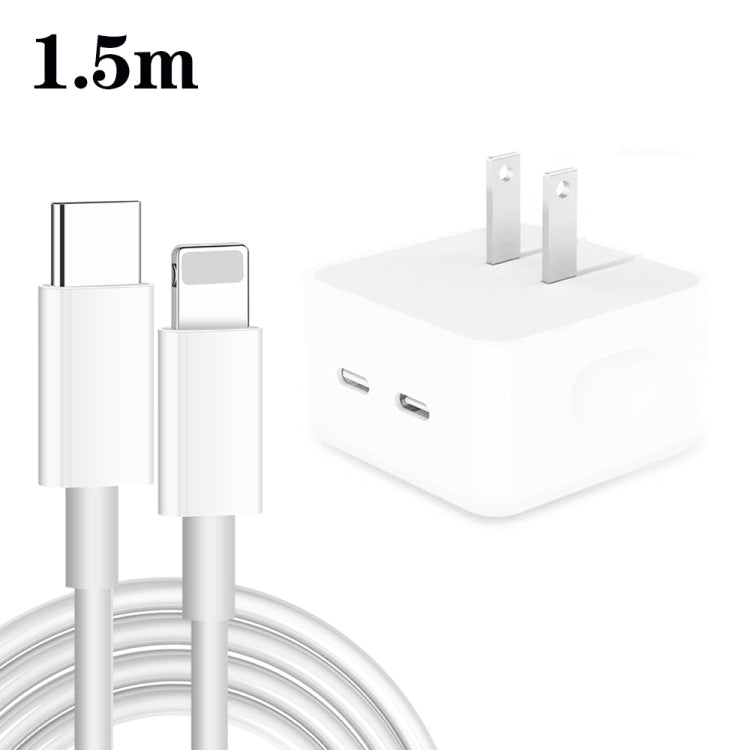 PD 35W Dual USB-C / Type-C Ports Charger with 1.5m Type-C to 8 Pin Data Cable, US Plug - USB Charger by PMC Jewellery | Online Shopping South Africa | PMC Jewellery