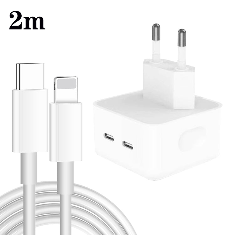 PD 35W Dual USB-C / Type-C Ports Charger with 2m Type-C to 8 Pin Data Cable, EU Plug - USB Charger by PMC Jewellery | Online Shopping South Africa | PMC Jewellery