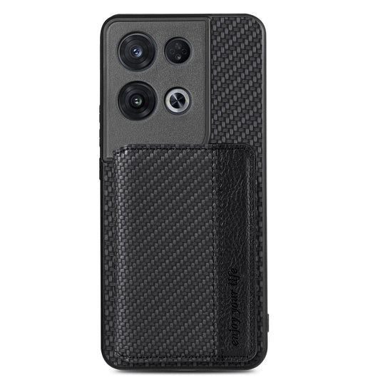 For OPPO Reno 8 Pro Carbon Fiber Magnetic Card Bag Phone Case(Black) - Realme Cases by PMC Jewellery | Online Shopping South Africa | PMC Jewellery