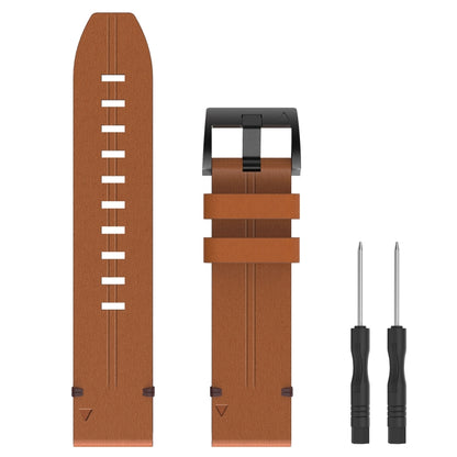 For Garmin Fenix 7X Solar 26mm Leather Steel Buckle Watch Band (Light Brown) - Smart Wear by PMC Jewellery | Online Shopping South Africa | PMC Jewellery