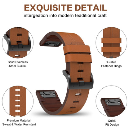 For Garmin Fenix 5X Sapphire 26mm Leather Steel Buckle Watch Band (Light Brown) - Smart Wear by PMC Jewellery | Online Shopping South Africa | PMC Jewellery