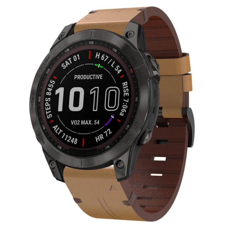 For Garmin Fenix 7 Sapphire Solar 22mm Leather Steel Buckle Watch Band (Light Brown) - Smart Wear by PMC Jewellery | Online Shopping South Africa | PMC Jewellery