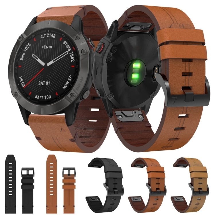 For Garmin Fenix 6 Sapphire GPS 22mm Leather Steel Buckle Watch Band (Light Brown) - Smart Wear by PMC Jewellery | Online Shopping South Africa | PMC Jewellery