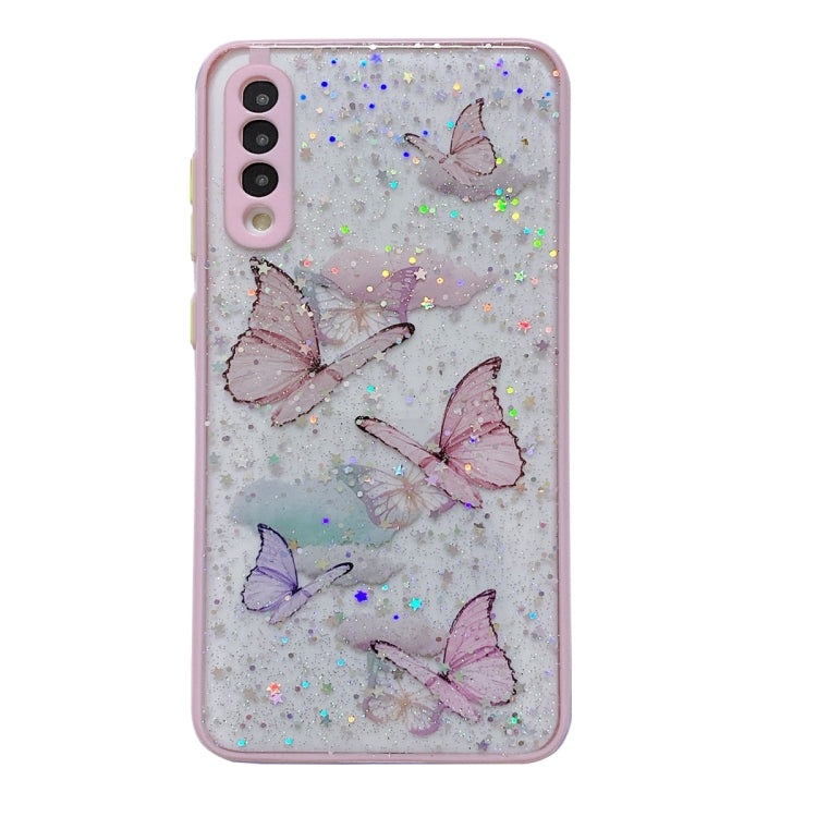 For Samsung Galaxy S22 5G Color Butterfly Glitter Epoxy TPU Phone Case(Pink) - Galaxy S22 5G Cases by PMC Jewellery | Online Shopping South Africa | PMC Jewellery