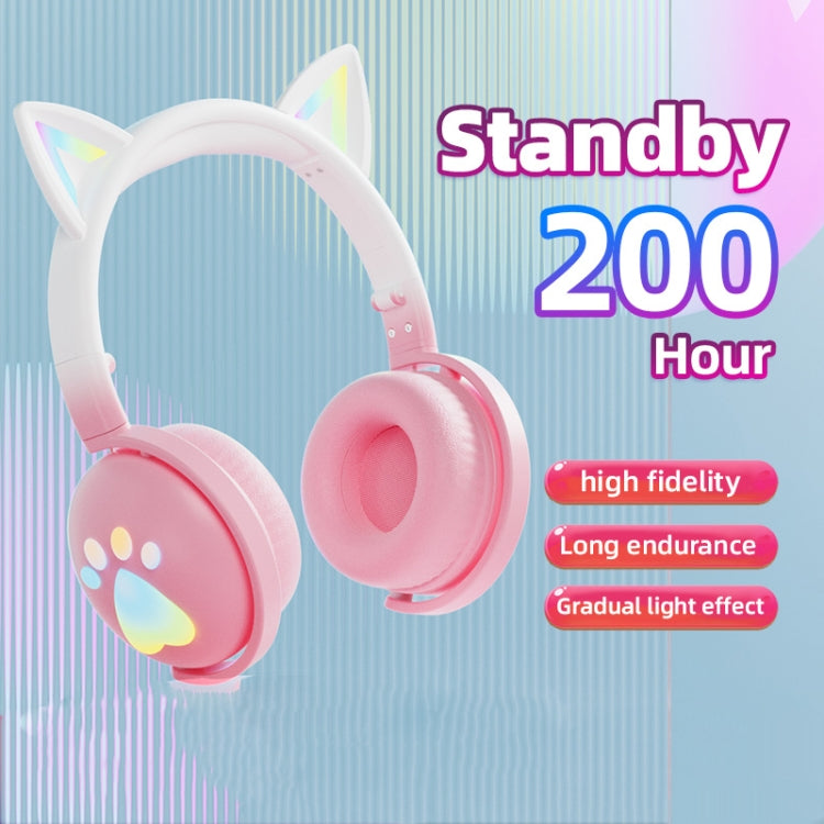 KE28 RGB Cute Cat Ears Bluetooth Wireless Music Headset with Detachable Mic(Pinple) - Headset & Headphone by PMC Jewellery | Online Shopping South Africa | PMC Jewellery