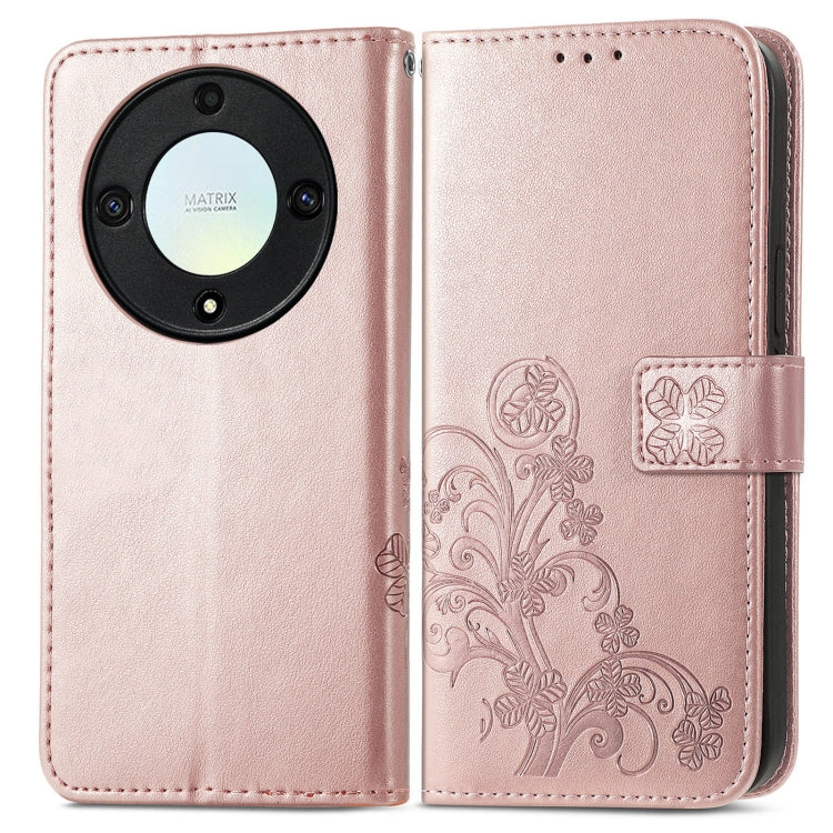 For Honor Magic5 Lite Four-leaf Clasp Embossed Buckle Leather Phone Case(Rose Gold) - Honor Cases by PMC Jewellery | Online Shopping South Africa | PMC Jewellery