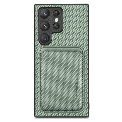 For Samsung Galaxy S22 5G Carbon Fiber Leather Card Magsafe Magnetic Phone Case(Green) - Galaxy S22 5G Cases by PMC Jewellery | Online Shopping South Africa | PMC Jewellery