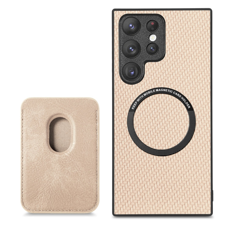 For Samsung Galaxy S22 5G Carbon Fiber Leather Card Magsafe Magnetic Phone Case(Khaki) - Galaxy S22 5G Cases by PMC Jewellery | Online Shopping South Africa | PMC Jewellery