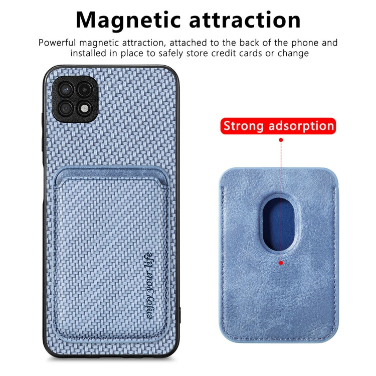 For Samsung Galaxy A22 5G Carbon Fiber Leather Card Magsafe Magnetic Phone Case(Blue) - Galaxy Phone Cases by PMC Jewellery | Online Shopping South Africa | PMC Jewellery