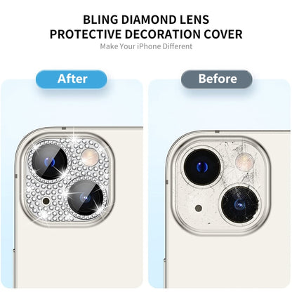 For iPhone 14 / 14 Plus ENKAY Hat-Prince Blink Diamond Camera Lens Aluminium Alloy Tempered Glass Film(Colorful) - iPhone 14 Tempered Glass by ENKAY | Online Shopping South Africa | PMC Jewellery