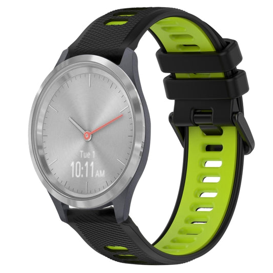 For Garmin Vivomove 3S 18mm Sports Two-Color Silicone Watch Band(Black+Green) - Smart Wear by PMC Jewellery | Online Shopping South Africa | PMC Jewellery