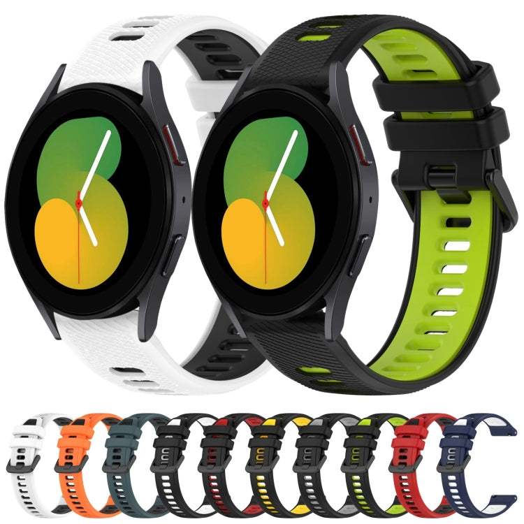 For Samsung Galaxy Watch5 44mm 20mm Sports Two-Color Silicone Watch Band(Black+Green) - Smart Wear by PMC Jewellery | Online Shopping South Africa | PMC Jewellery