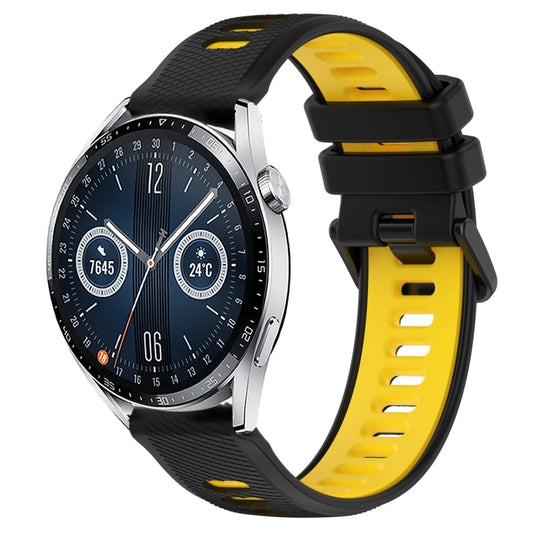 For Huawei Watch GT3 46mm 22mm Sports Two-Color Silicone Watch Band(Black+Yellow) - Smart Wear by PMC Jewellery | Online Shopping South Africa | PMC Jewellery