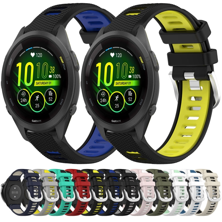 For Garmin Forerunner 265S 18mm Sports Two-Color Steel Buckle Silicone Watch Band(Black+Lime Green) - Smart Wear by PMC Jewellery | Online Shopping South Africa | PMC Jewellery