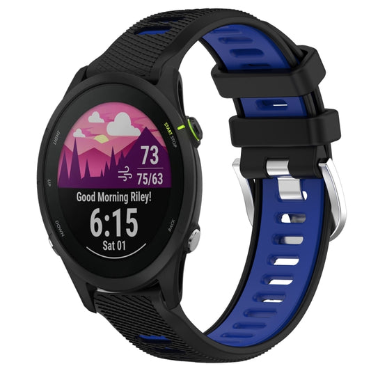 For Garmin Forerunner 255S 18mm Sports Two-Color Steel Buckle Silicone Watch Band(Black+Blue) - Smart Wear by PMC Jewellery | Online Shopping South Africa | PMC Jewellery