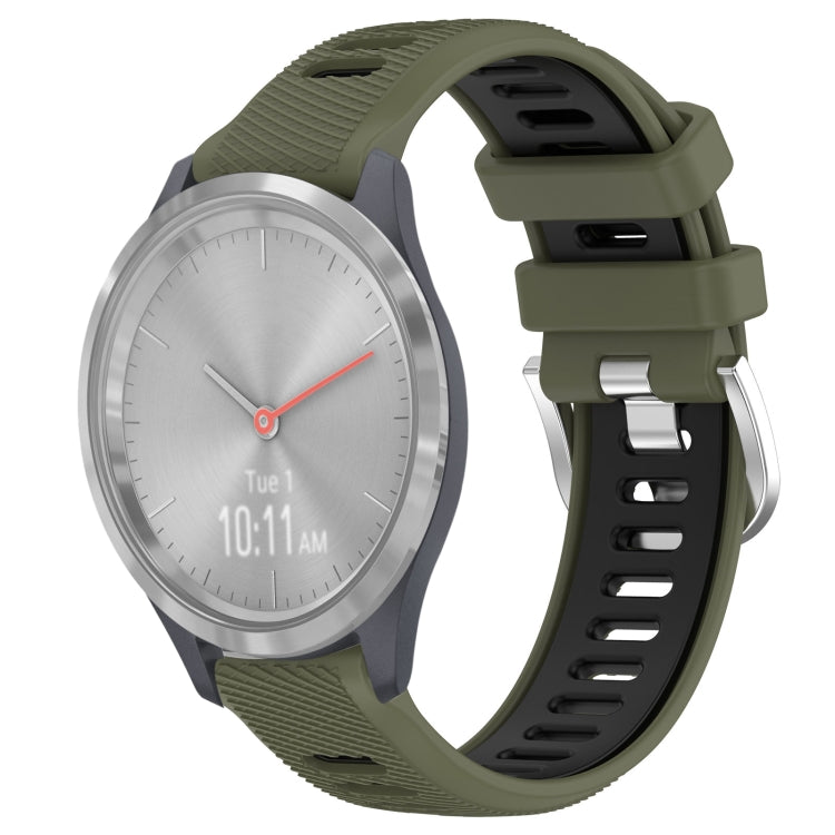 For Garmin Vivomove 3S 18mm Sports Two-Color Steel Buckle Silicone Watch Band(Army Green+Black) - Smart Wear by PMC Jewellery | Online Shopping South Africa | PMC Jewellery