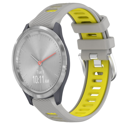 For Garmin Vivomove 3S 18mm Sports Two-Color Steel Buckle Silicone Watch Band(Grey+Yellow) -  by PMC Jewellery | Online Shopping South Africa | PMC Jewellery