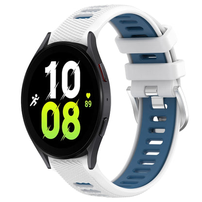 For Samsung Galaxy Watch5 44mm 20mm Sports Two-Color Steel Buckle Silicone Watch Band(White+Blue) - Smart Wear by PMC Jewellery | Online Shopping South Africa | PMC Jewellery