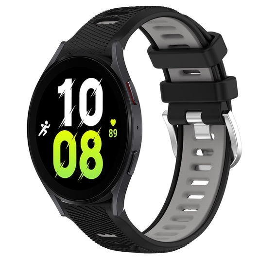 For Samsung Galaxy Watch5 44mm 20mm Sports Two-Color Steel Buckle Silicone Watch Band(Black+Grey) - Smart Wear by PMC Jewellery | Online Shopping South Africa | PMC Jewellery