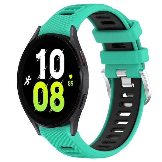 For Samsung Galaxy Watch5 44mm 20mm Sports Two-Color Steel Buckle Silicone Watch Band(Lake Blue+Black) - Smart Wear by PMC Jewellery | Online Shopping South Africa | PMC Jewellery
