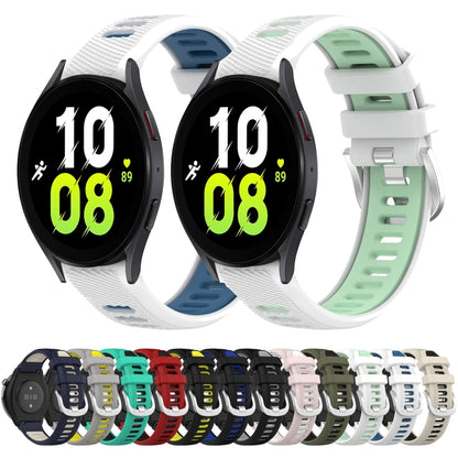 For Samsung Galaxy Watch5 44mm 20mm Sports Two-Color Steel Buckle Silicone Watch Band(White+Blue) - Smart Wear by PMC Jewellery | Online Shopping South Africa | PMC Jewellery