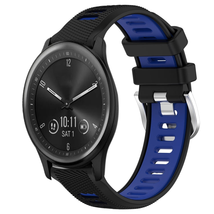 For Garmin Vivomove Sport 20mm Sports Two-Color Steel Buckle Silicone Watch Band(Black+Blue) -  by PMC Jewellery | Online Shopping South Africa | PMC Jewellery