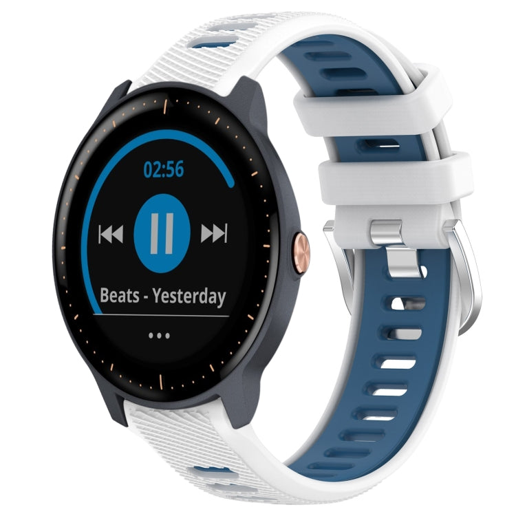 For Garmin Vivoactive3 Music 20mm Sports Two-Color Steel Buckle Silicone Watch Band(White+Blue) -  by PMC Jewellery | Online Shopping South Africa | PMC Jewellery