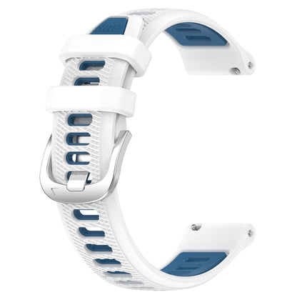 For Garmin Vivoactive3 Music 20mm Sports Two-Color Steel Buckle Silicone Watch Band(White+Blue) -  by PMC Jewellery | Online Shopping South Africa | PMC Jewellery