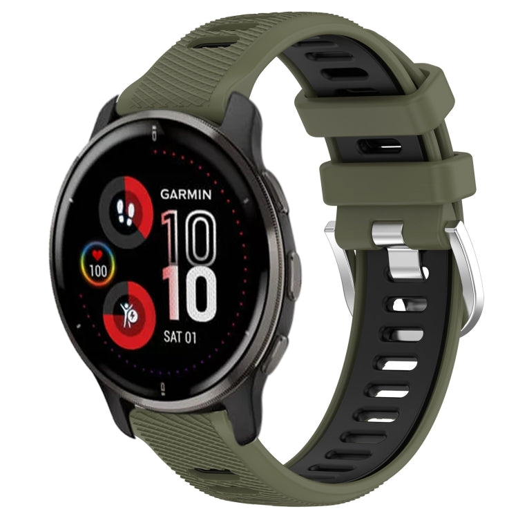 For Garmin Venu 2 Plus 20mm Sports Two-Color Steel Buckle Silicone Watch Band(Army Green+Black) -  by PMC Jewellery | Online Shopping South Africa | PMC Jewellery