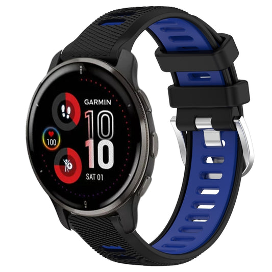 For Garmin Venu 2 Plus 20mm Sports Two-Color Steel Buckle Silicone Watch Band(Black+Blue) -  by PMC Jewellery | Online Shopping South Africa | PMC Jewellery