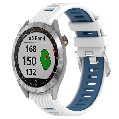 For Garmin Approach S40 20mm Sports Two-Color Steel Buckle Silicone Watch Band(White+Blue) - Smart Wear by PMC Jewellery | Online Shopping South Africa | PMC Jewellery