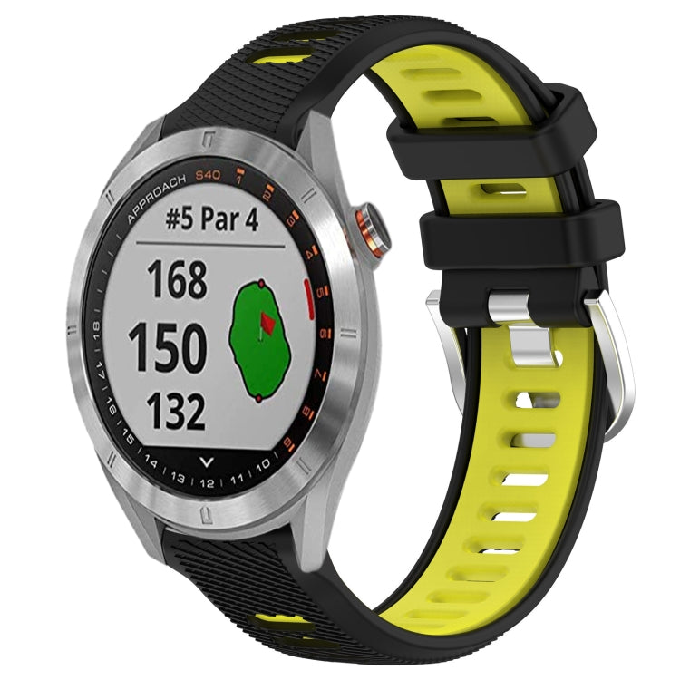 For Garmin Approach S40 20mm Sports Two-Color Steel Buckle Silicone Watch Band(Black+Lime Green) - Smart Wear by PMC Jewellery | Online Shopping South Africa | PMC Jewellery