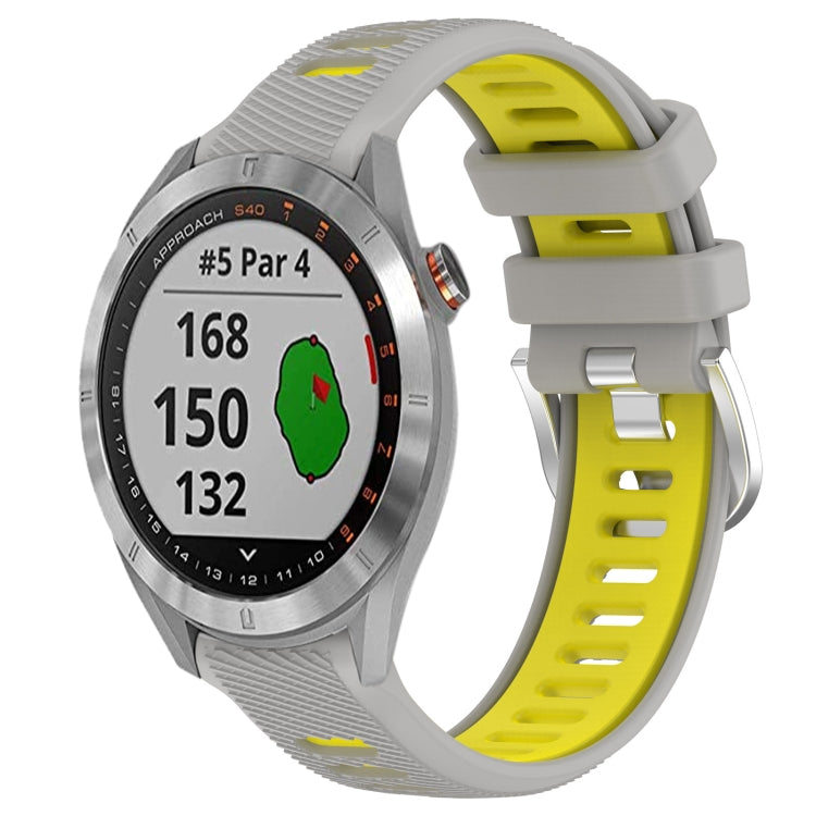 For Garmin Approach S40 20mm Sports Two-Color Steel Buckle Silicone Watch Band(Grey+Yellow) -  by PMC Jewellery | Online Shopping South Africa | PMC Jewellery