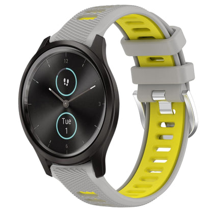 For Garmin VivoMove Style 20mm Sports Two-Color Steel Buckle Silicone Watch Band(Grey+Yellow) -  by PMC Jewellery | Online Shopping South Africa | PMC Jewellery