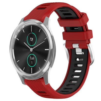 For Garmin VivoMove Luxe 20mm Sports Two-Color Steel Buckle Silicone Watch Band(Red+Black) -  by PMC Jewellery | Online Shopping South Africa | PMC Jewellery