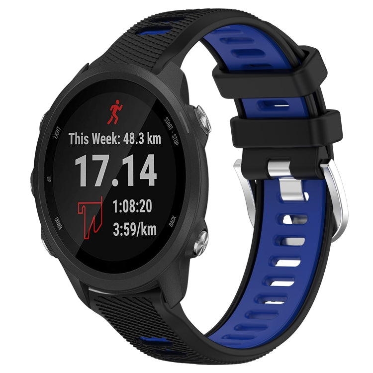 For Garmin Forerunner 245 Music 20mm Sports Two-Color Steel Buckle Silicone Watch Band(Black+Blue) - Smart Wear by PMC Jewellery | Online Shopping South Africa | PMC Jewellery