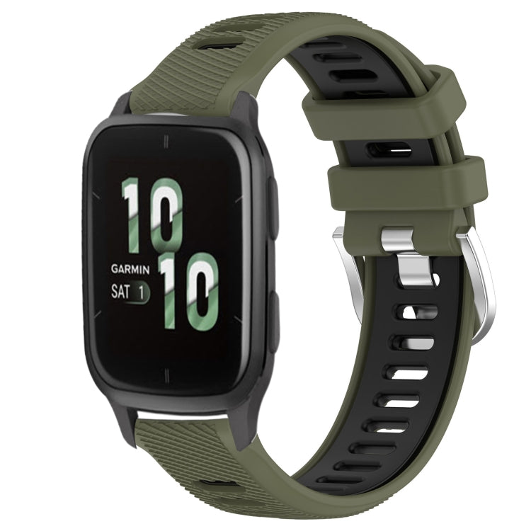 For Garmin Forerunner Sq2 20mm Sports Two-Color Steel Buckle Silicone Watch Band(Army Green+Black) - Smart Wear by PMC Jewellery | Online Shopping South Africa | PMC Jewellery