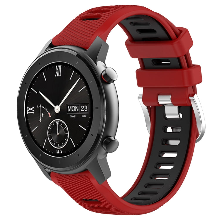 For Amazfit GTR 42mm 22mm Cross Texture Two Color Silicone Steel Buckle Watch Band(Red+Black) - Smart Wear by PMC Jewellery | Online Shopping South Africa | PMC Jewellery