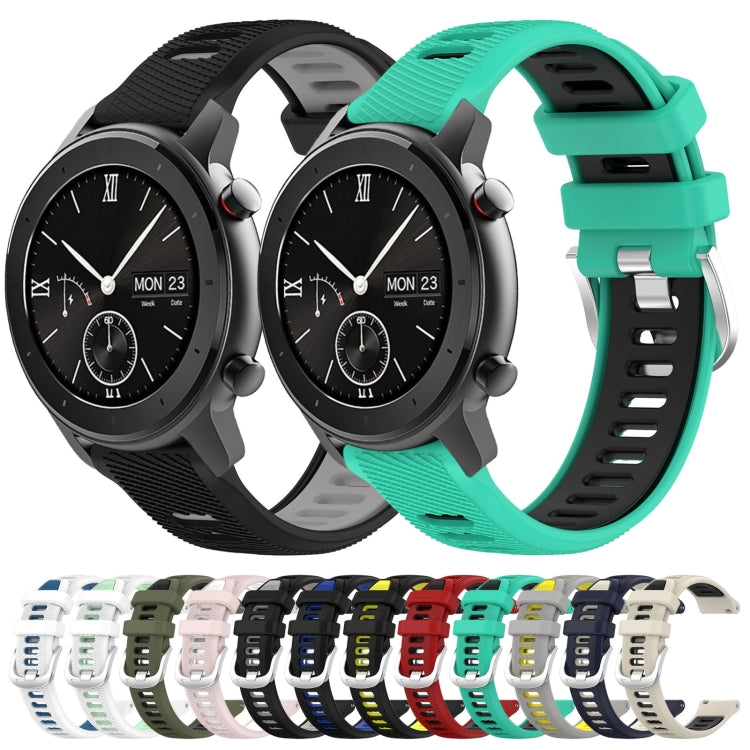 For Amazfit GTR 42mm 22mm Cross Texture Two Color Silicone Steel Buckle Watch Band(Lake Blue+Black) -  by PMC Jewellery | Online Shopping South Africa | PMC Jewellery