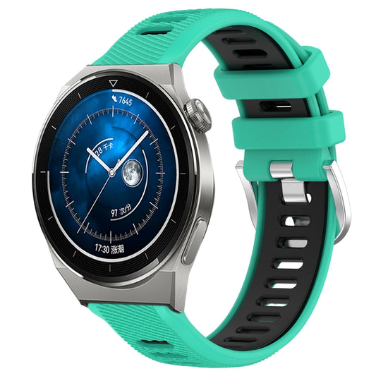 For Huawei Watch GT3 Pro 43mm 20mm Sports Two-Color Steel Buckle Silicone Watch Band(Lake Blue+Black) - Smart Wear by PMC Jewellery | Online Shopping South Africa | PMC Jewellery