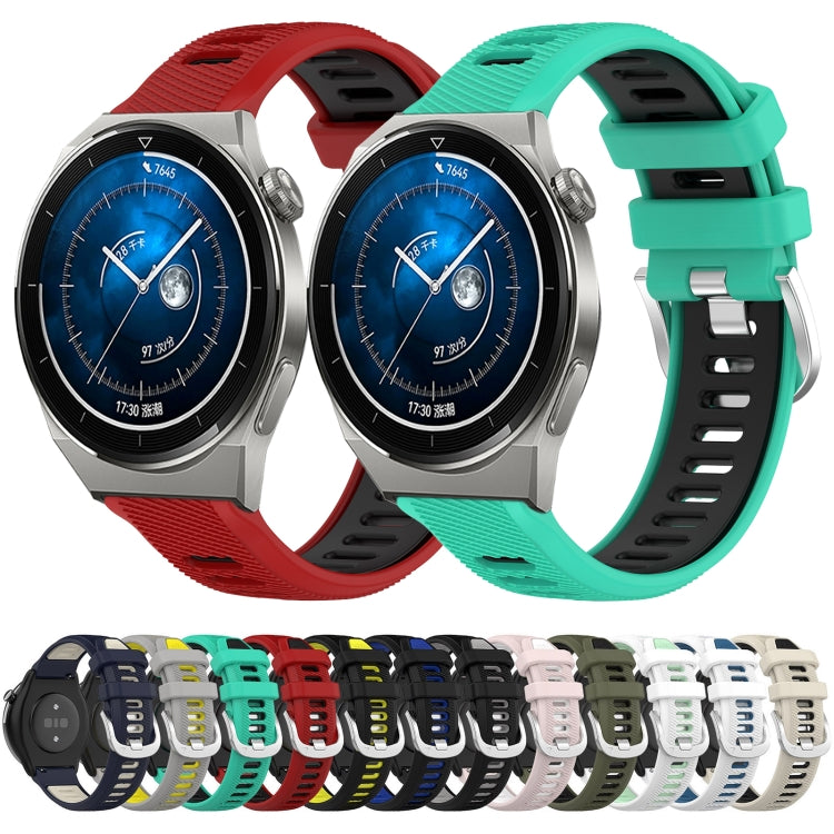 For Huawei Watch 2 20mm Sports Two-Color Steel Buckle Silicone Watch Band(White+Teal) - Smart Wear by PMC Jewellery | Online Shopping South Africa | PMC Jewellery