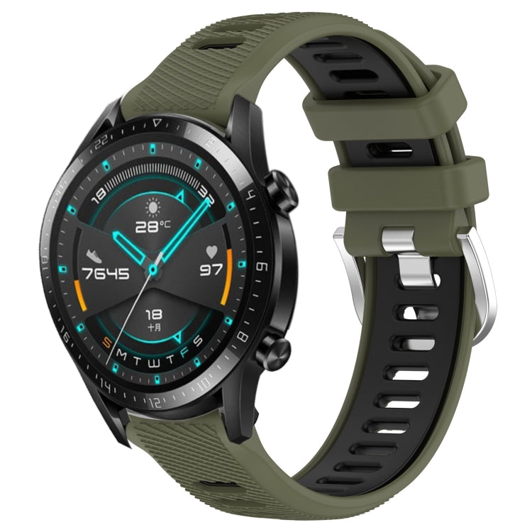 For Huawei Watch GT2 42mm 20mm Sports Two-Color Steel Buckle Silicone Watch Band(Army Green+Black) -  by PMC Jewellery | Online Shopping South Africa | PMC Jewellery