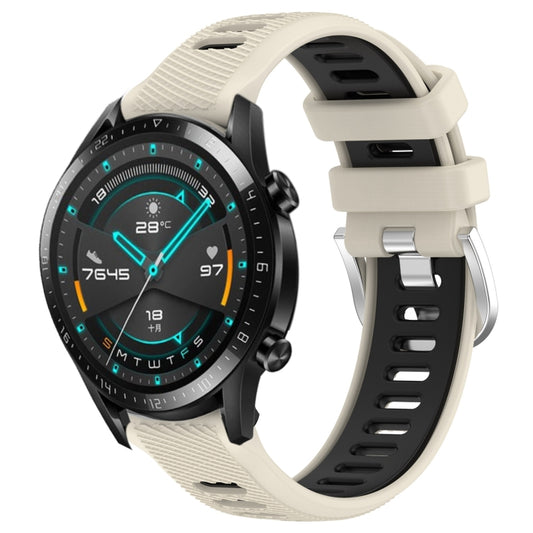 For Huawei Watch GT2 42mm 20mm Sports Two-Color Steel Buckle Silicone Watch Band(Starlight+Black) - Smart Wear by PMC Jewellery | Online Shopping South Africa | PMC Jewellery