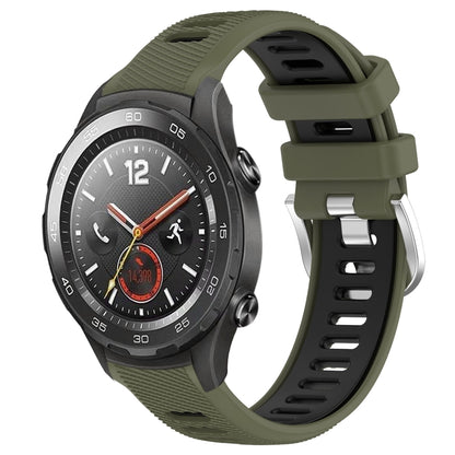 For Huawei Watch 2 20mm Sports Two-Color Steel Buckle Silicone Watch Band(Army Green+Black) - Smart Wear by PMC Jewellery | Online Shopping South Africa | PMC Jewellery