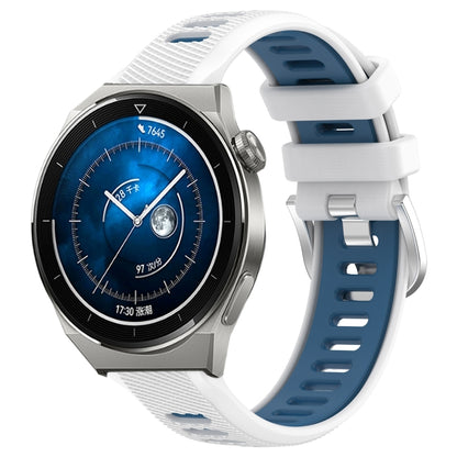 For Huawei Watch GT3 Pro 46mm 22mm Sports Two-Color Steel Buckle Silicone Watch Band(White+Blue) - Smart Wear by PMC Jewellery | Online Shopping South Africa | PMC Jewellery