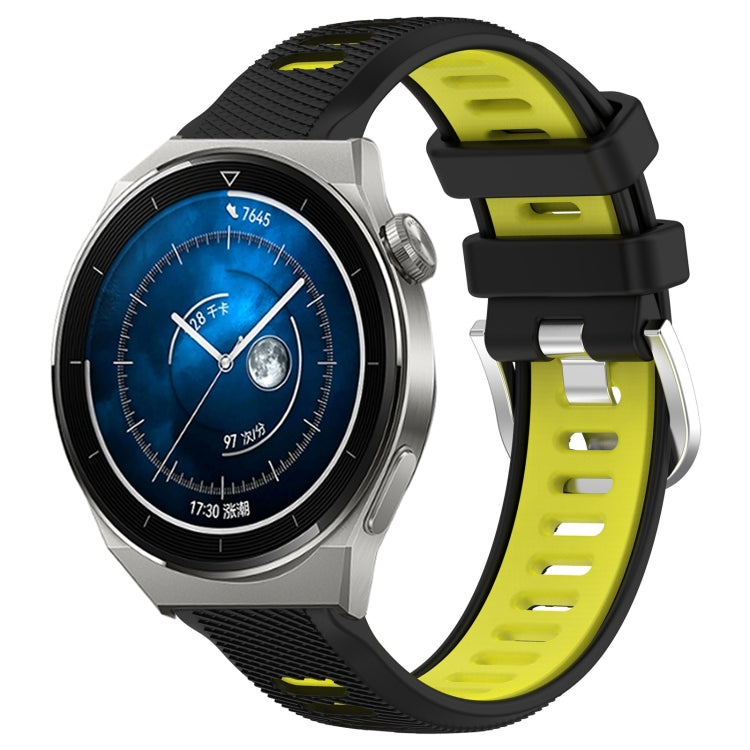 For Huawei Watch GT3 Pro 46mm 22mm Sports Two-Color Steel Buckle Silicone Watch Band(Black+Lime Green) - Smart Wear by PMC Jewellery | Online Shopping South Africa | PMC Jewellery