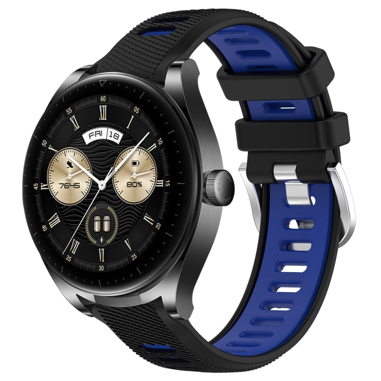 For Huawei Watch Buds 22mm Sports Two-Color Steel Buckle Silicone Watch Band(Black+Blue) - Smart Wear by PMC Jewellery | Online Shopping South Africa | PMC Jewellery