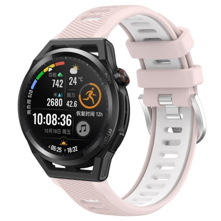 For Huawei Watch GT Runner 22mm Sports Two-Color Steel Buckle Silicone Watch Band(Pink+White) - Smart Wear by PMC Jewellery | Online Shopping South Africa | PMC Jewellery