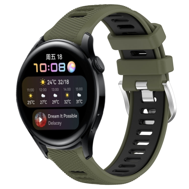 For Huawei Watch 3 22mm Sports Two-Color Steel Buckle Silicone Watch Band(Army Green+Black) - Smart Wear by PMC Jewellery | Online Shopping South Africa | PMC Jewellery