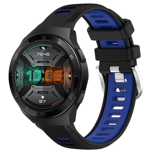 For Huawei Watch GT 2E 22mm Sports Two-Color Steel Buckle Silicone Watch Band(Black+Blue) - Smart Wear by PMC Jewellery | Online Shopping South Africa | PMC Jewellery